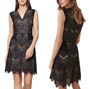 HOST PICK! REISS Gemina Fit Black Tan Lace Mini Wedding Dress Chic Size 2